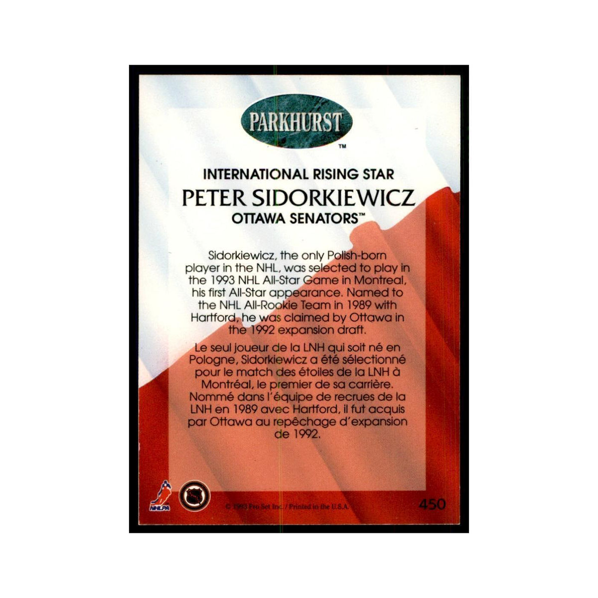 1992 Parkhurst French Peter Sidorkiewicz Hockey Cards #450