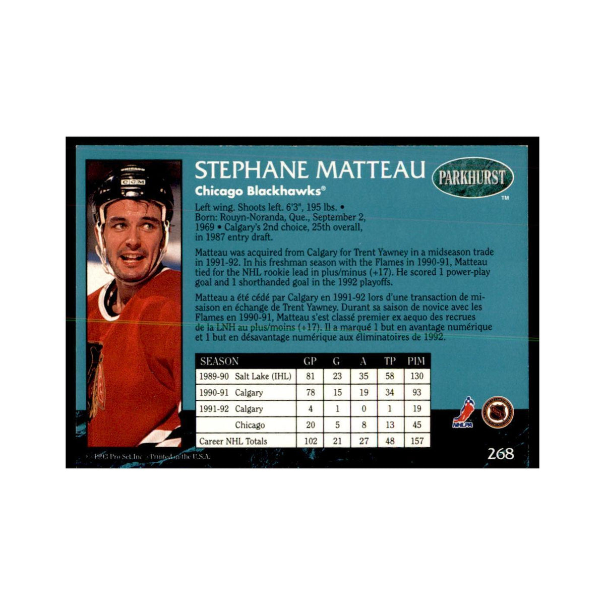 1992 Parkhurst French Stephane Matteau Hockey Cards #268