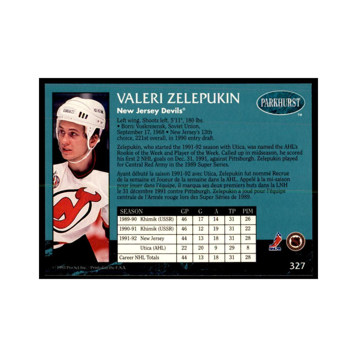 1992 Parkhurst French Valeri Zelepukin Hockey Cards #327