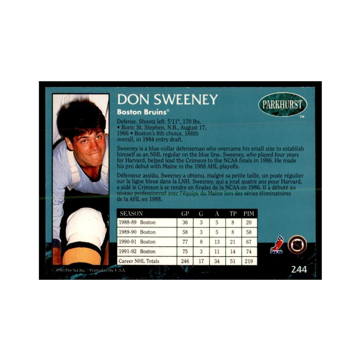 1992 Parkhurst French Don Sweeney Hockey Cards #244