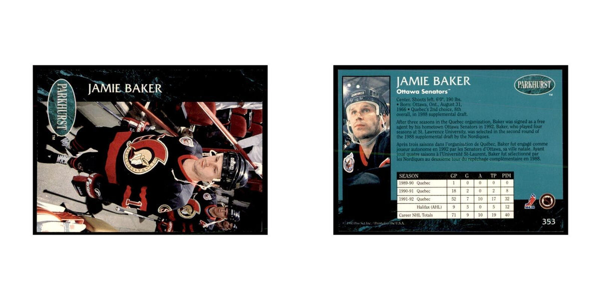 1992 Parkhurst French Jamie Baker Hockey Cards #353