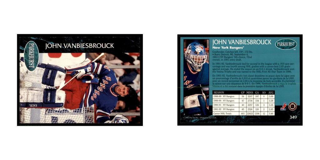 1992 Parkhurst French John Vanbiesbrouck Hockey Cards #349