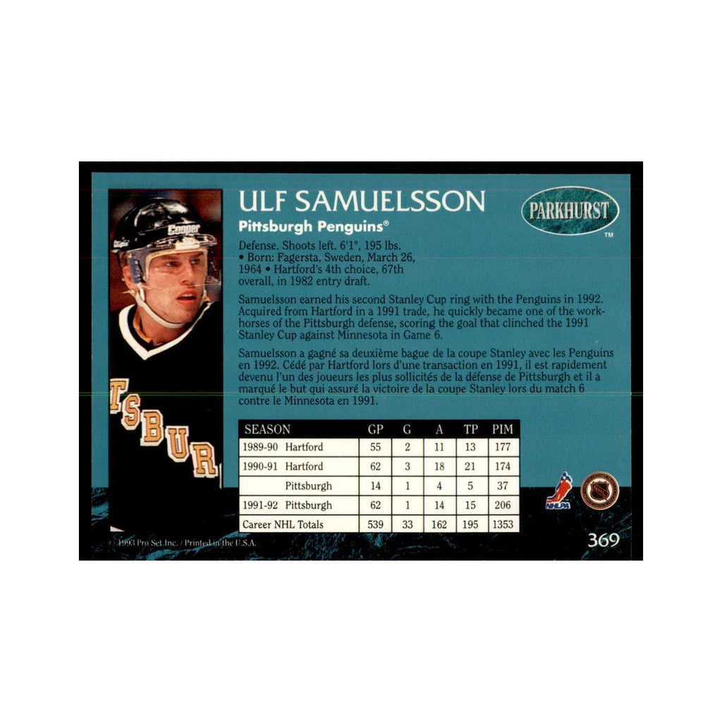 1992 Parkhurst French Ulf Samuelsson Hockey Cards #369
