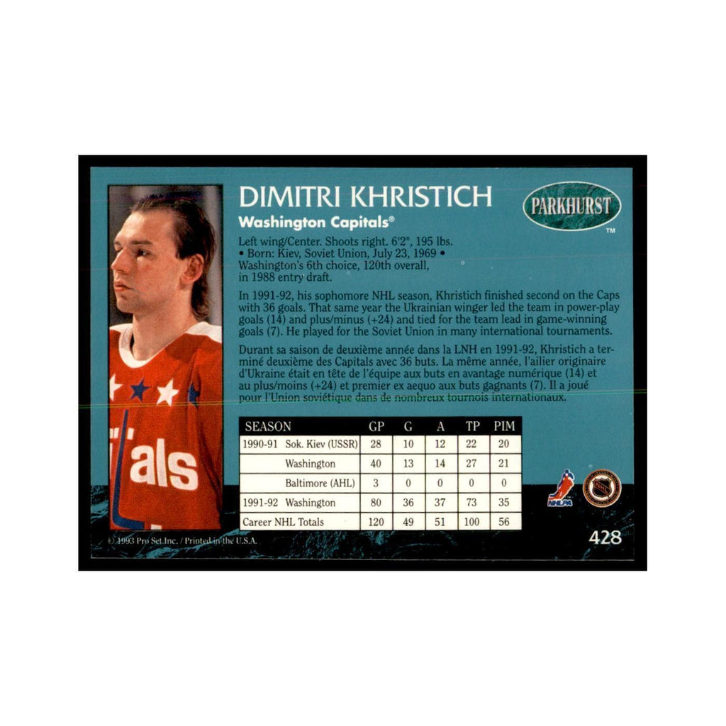 1992 Parkhurst French Dimitri Khristich Hockey Cards #428