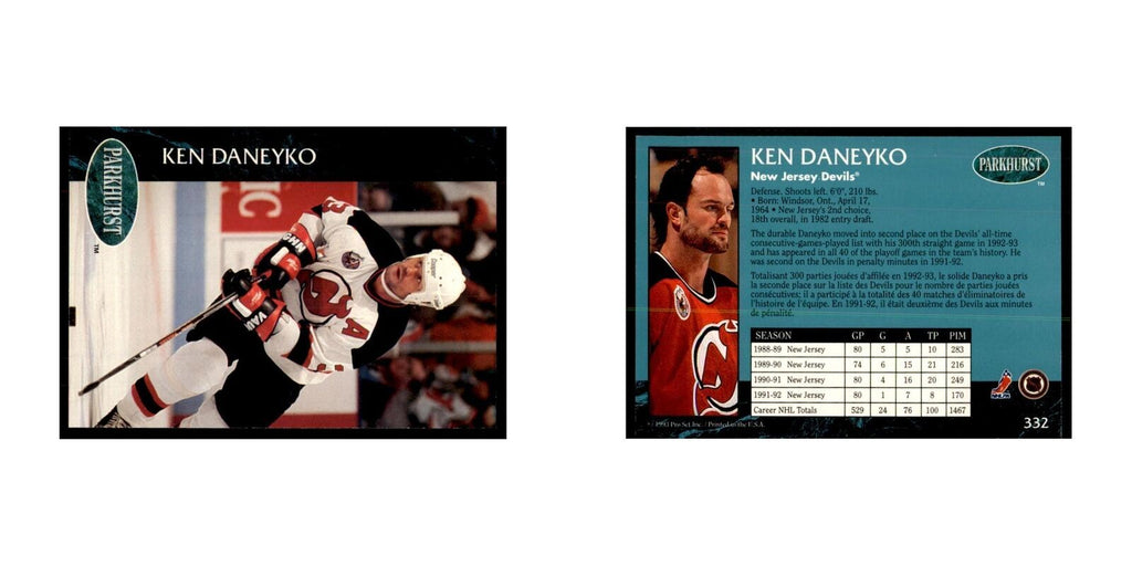 1992 Parkhurst French Ken Daneyko Hockey Cards #332