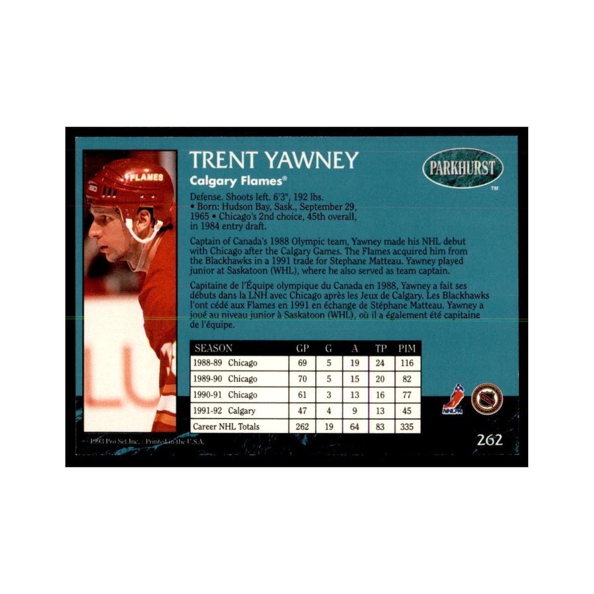 1992 Parkhurst French Trent Yawney Hockey Cards #262