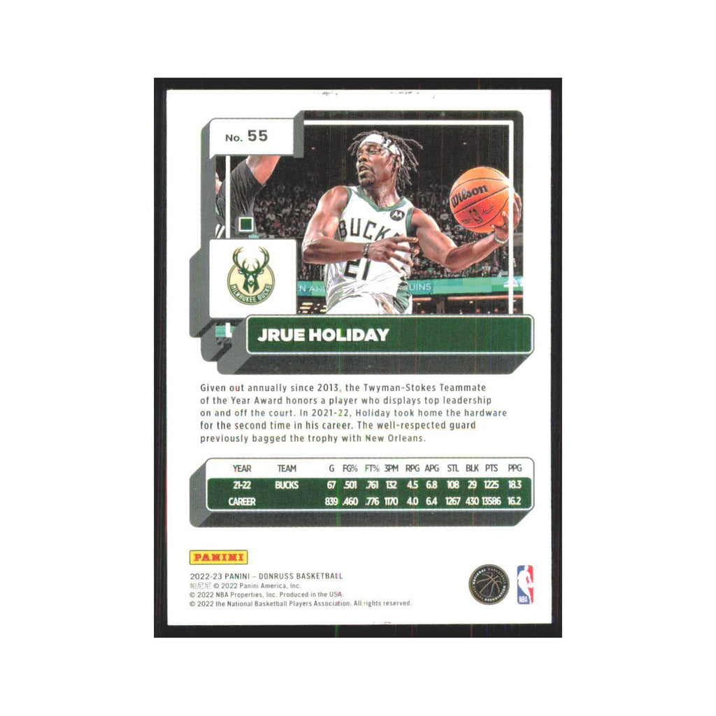 Jrue Holiday 2022 Panini Donruss #55 Milwaukee Bucks Basketball Card NM