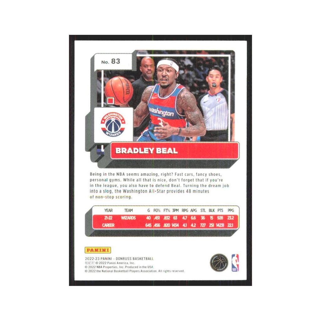 Bradley Beal 2022 Panini Donruss #83 Washington Wizards Basketball Card NM