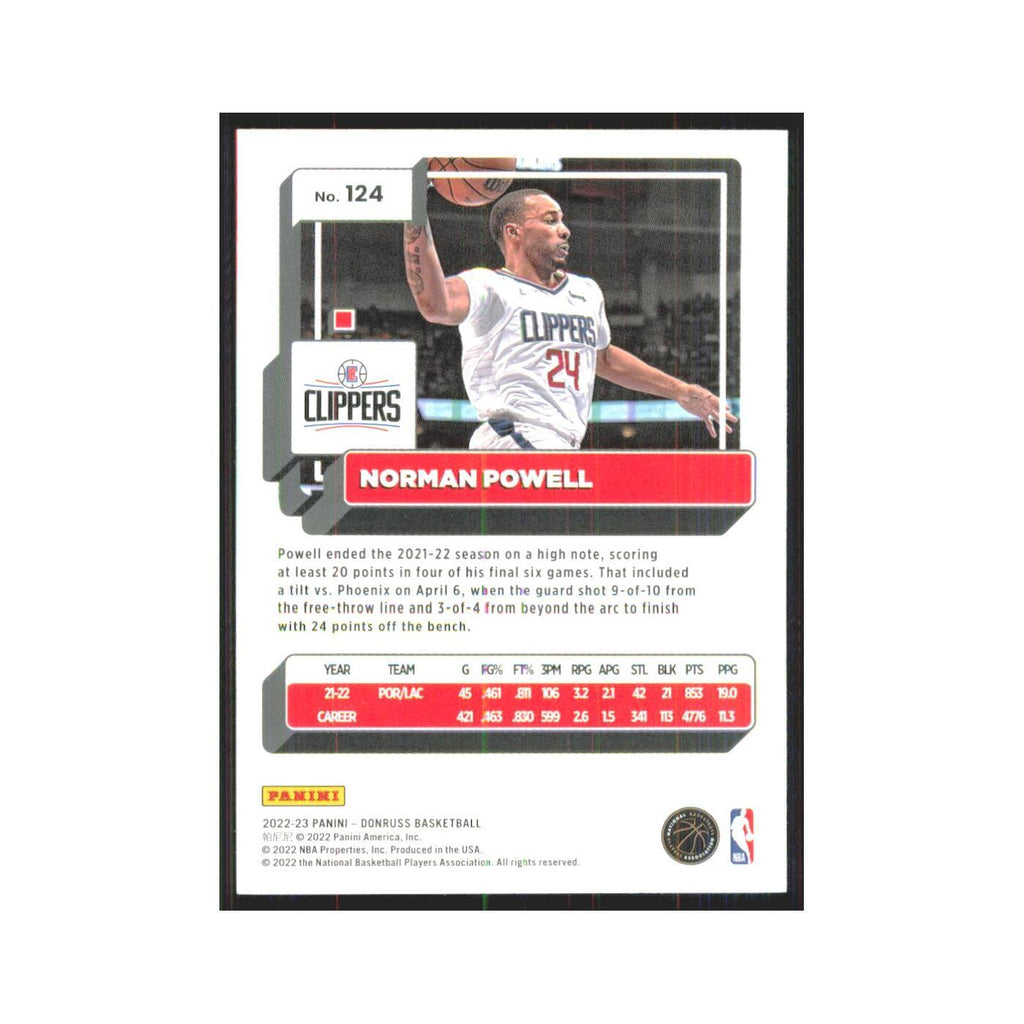Norman Powell 2022 Panini Donruss #124 Los Angeles Clippers Basketball Card NM