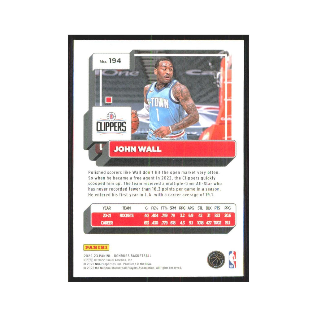 John Wall 2022 Panini Donruss #194 Los Angeles Clippers Basketball Card NM