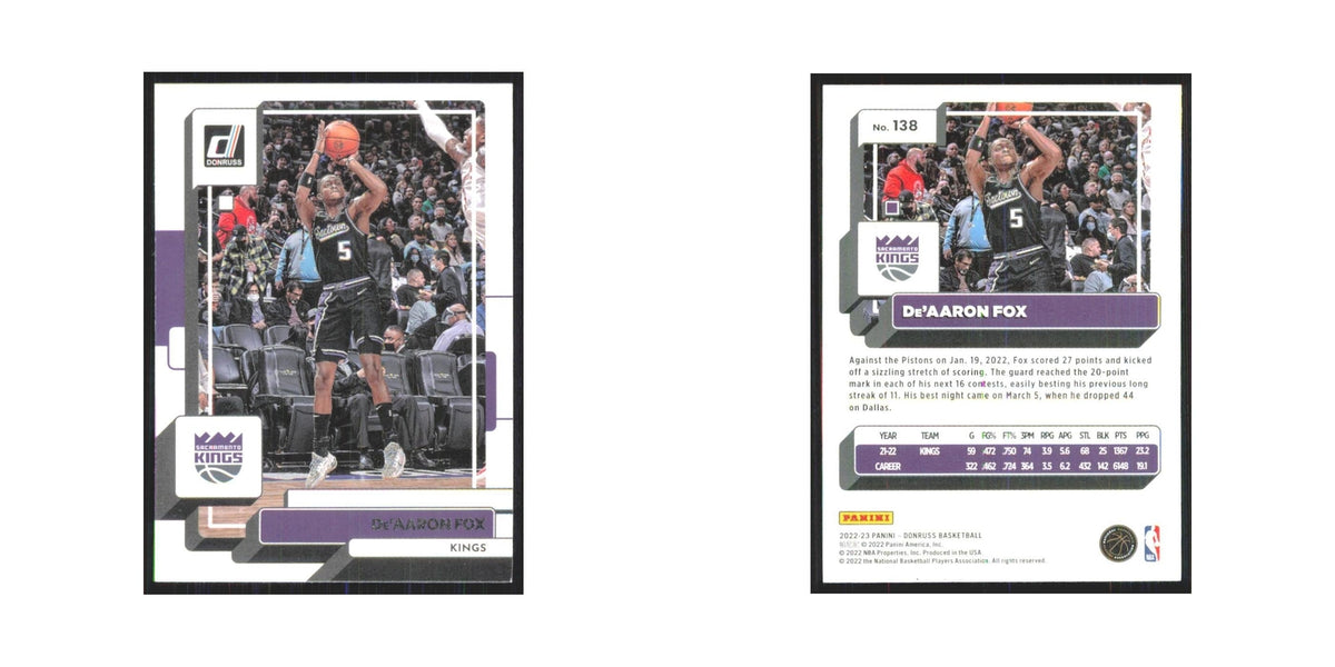 De'Aaron Fox 2022 Panini Donruss #138 Sacramento Kings Basketball Card NM