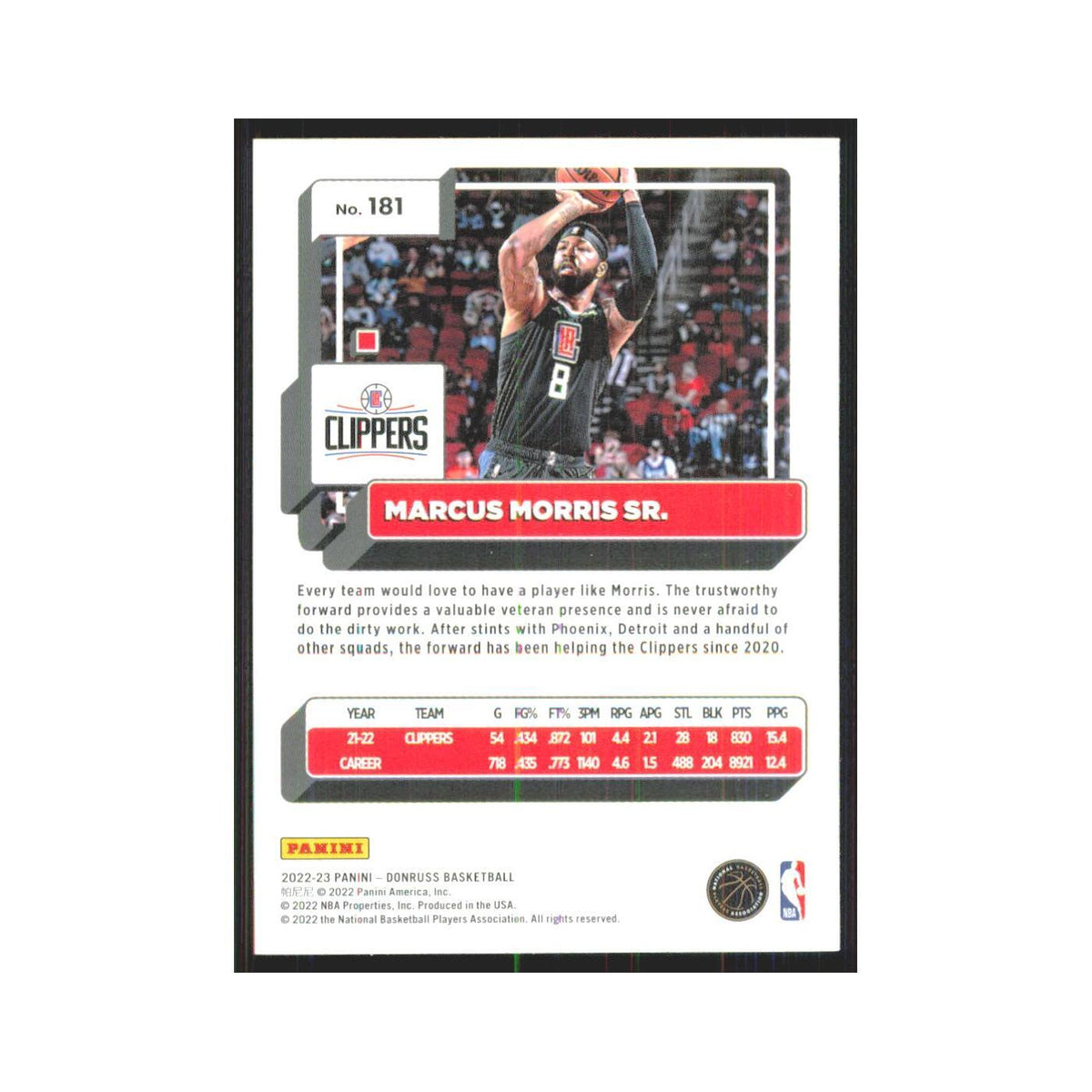 Marcus Morris Sr. 2022 Panini Donruss #181 Los Angeles Clippers NM