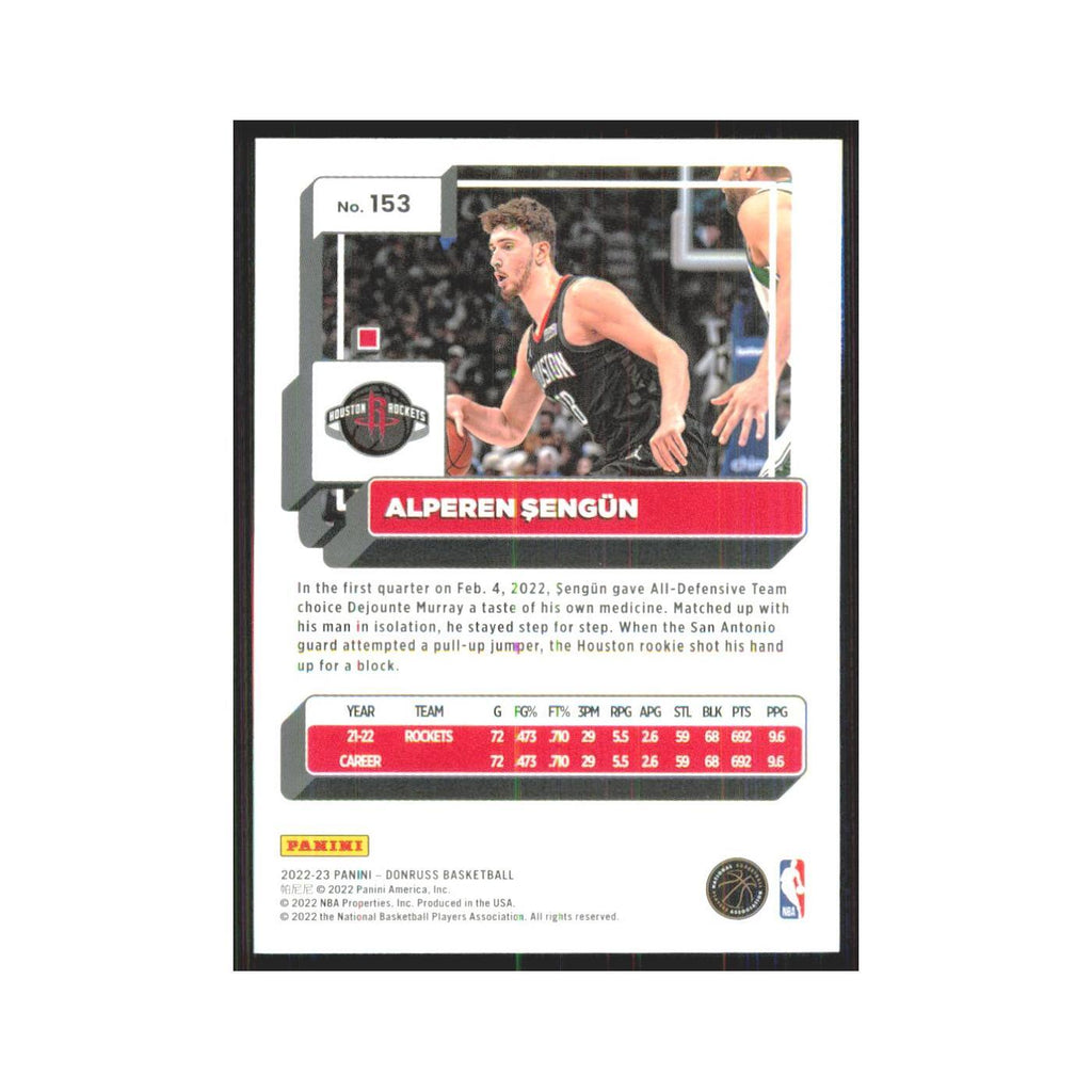 Alperen Sengun 2022 Panini Donruss #153 Houston Rockets Basketball Card NM