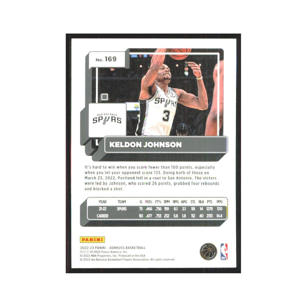 Keldon Johnson 2022 Panini Donruss #169 San Antonio Spurs Basketball Card NM