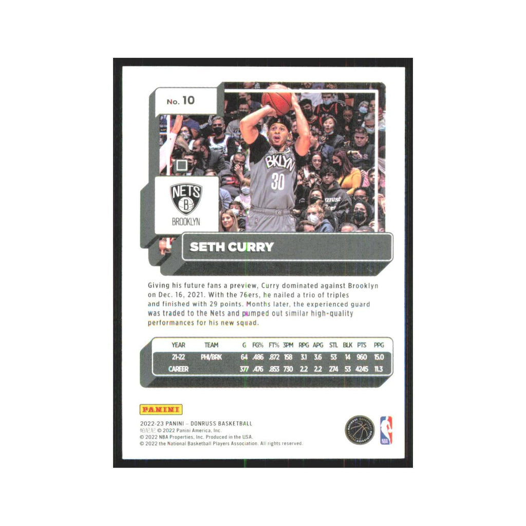 Seth Curry 2022 Panini Donruss #10 Brooklyn Nets Basketball Card NM