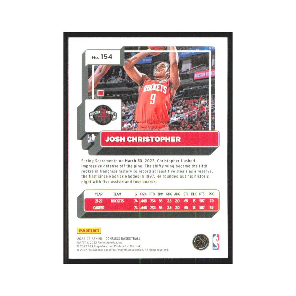 Josh Christopher 2022 Panini Donruss #154 Houston Rockets Basketball Card NM