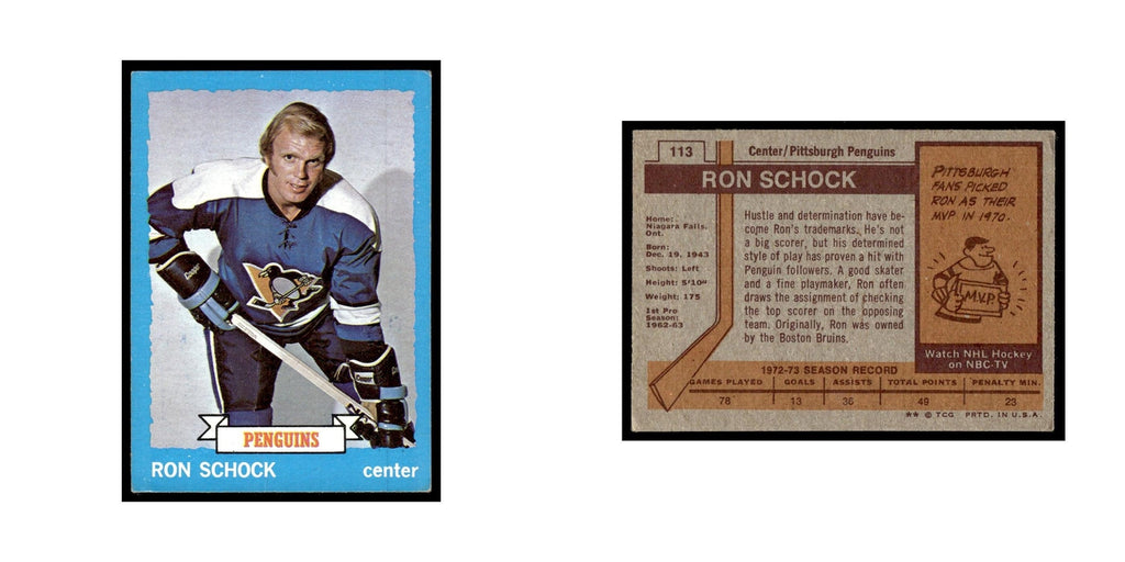 Ron Schock 1973 Topps (Damaged) #113 Pittsburgh Penguins Hockey Card Poor