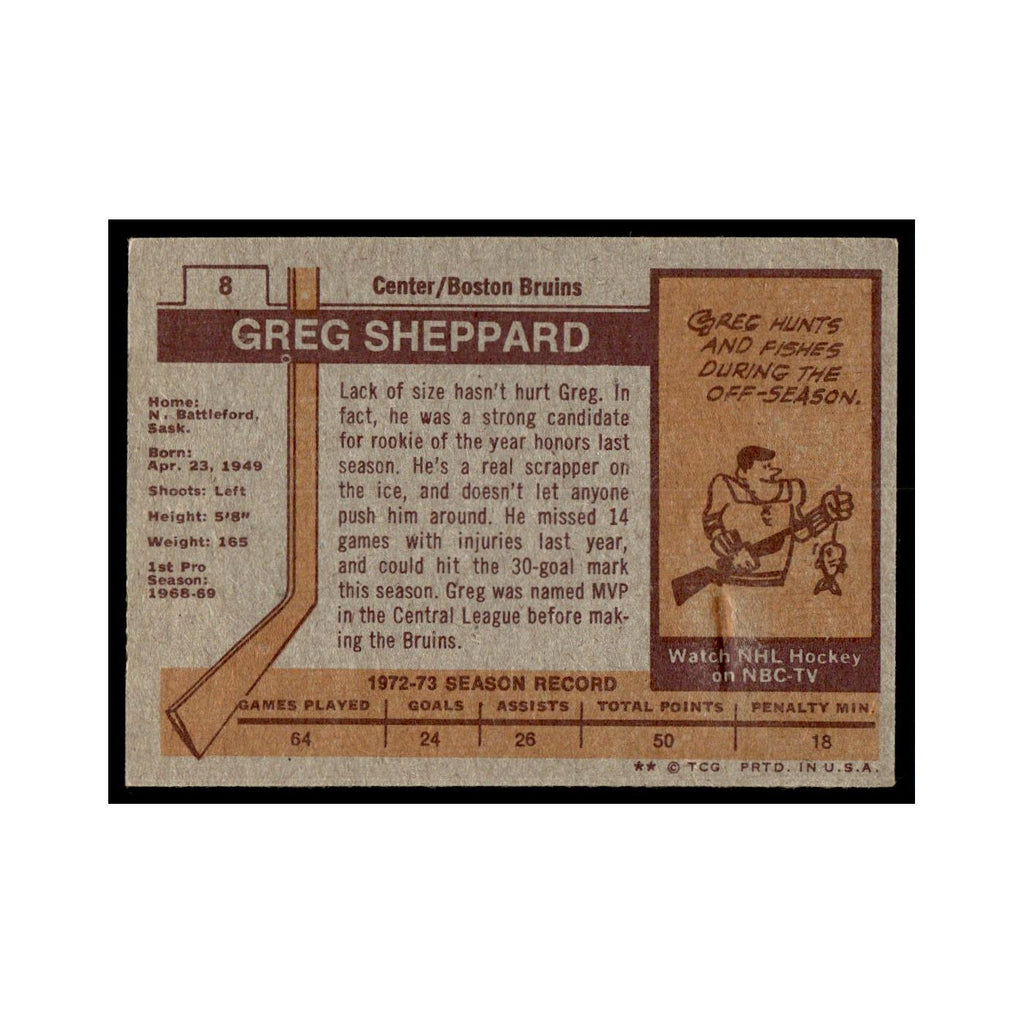 Gregg Sheppard 1973 Topps (Damaged) #8 Boston Bruins Hockey Card Poor