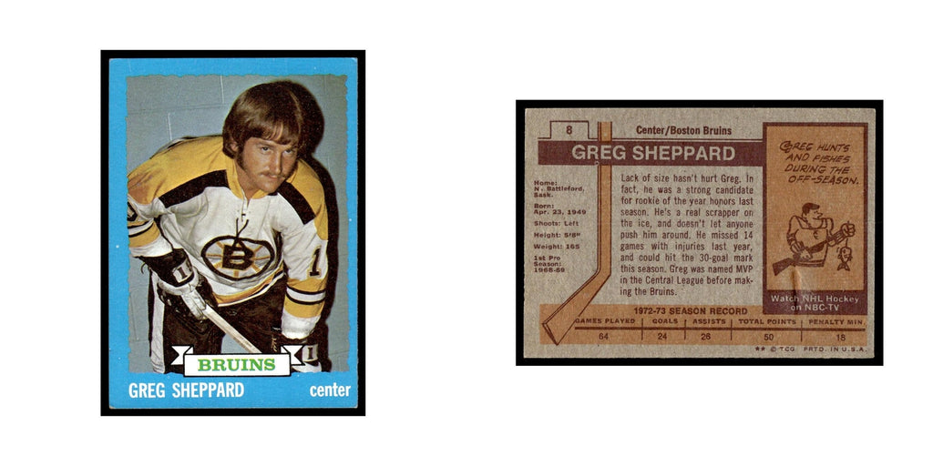 Gregg Sheppard 1973 Topps (Damaged) #8 Boston Bruins Hockey Card Poor