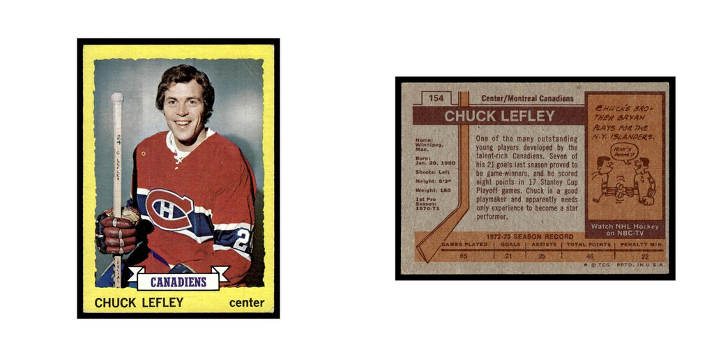 Chuck Lefley Rookie 1973 Topps (Damaged) #154 Montreal Canadiens Poor