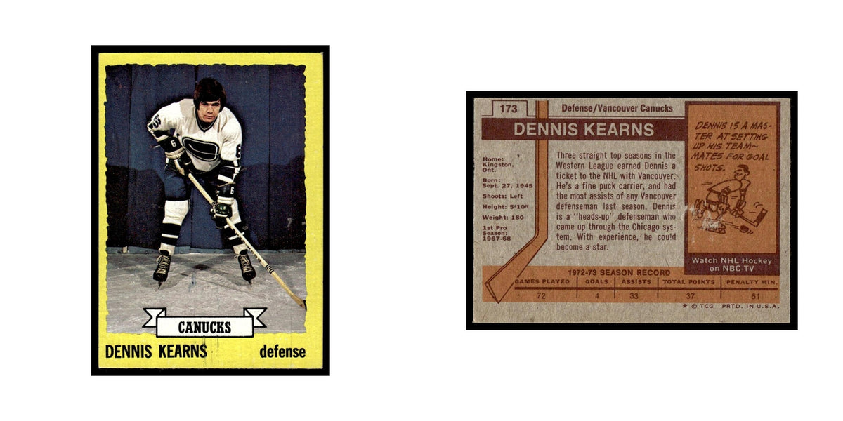 Dennis Kearns 1973 Topps (Damaged) #173 Vancouver Canucks Hockey Card Poor