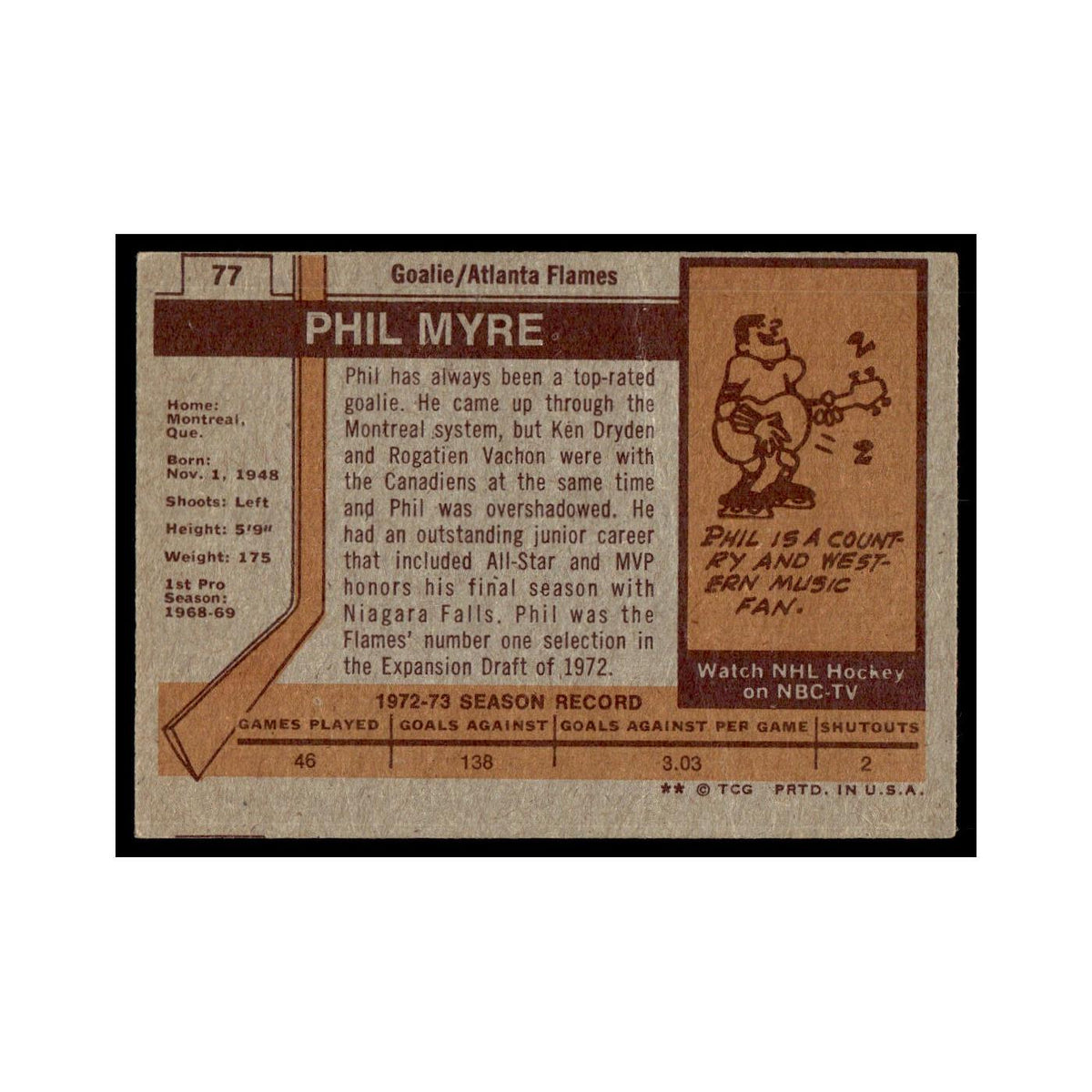 Phil Myre 1973 Topps (Damaged) #77 Atlanta Flames Hockey Card Poor