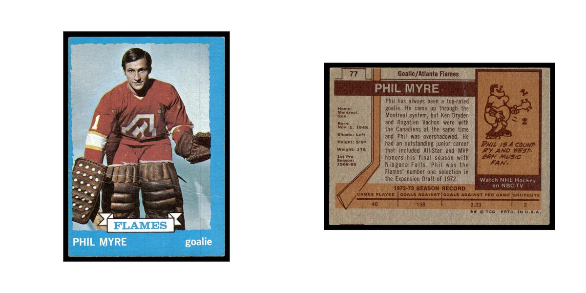 Phil Myre 1973 Topps (Damaged) #77 Atlanta Flames Hockey Card Poor