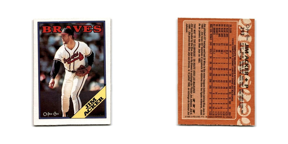 Jim Acker 1988 O-Pee-Chee #293 Atlanta Braves Baseball Card NM