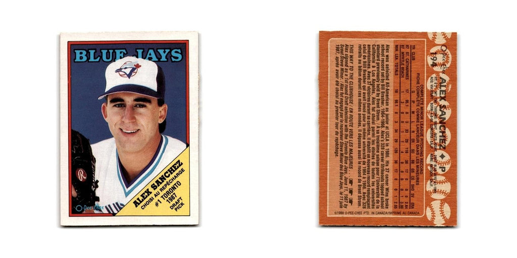 Alex Sanchez 1988 O-Pee-Chee #194 Toronto Blue Jays Baseball Card NM