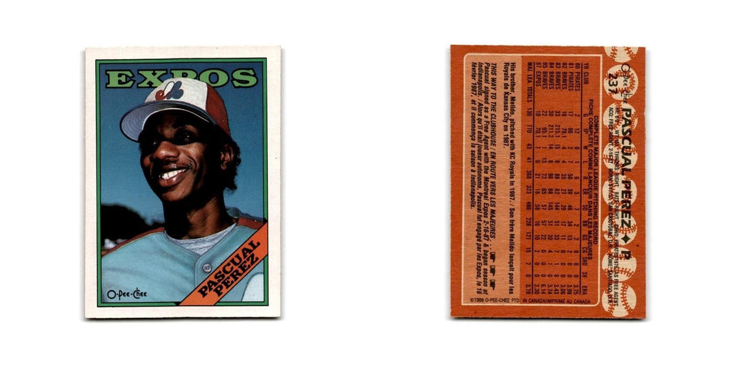 Pascual Perez 1988 O-Pee-Chee #237 Montreal Expos Baseball Card NM