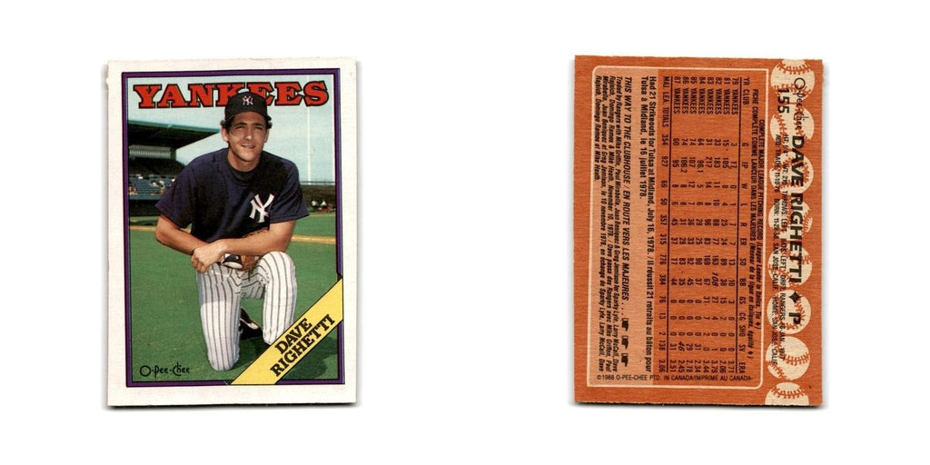 Dave Righetti 1988 O-Pee-Chee #155 New York Yankees Baseball Card NM