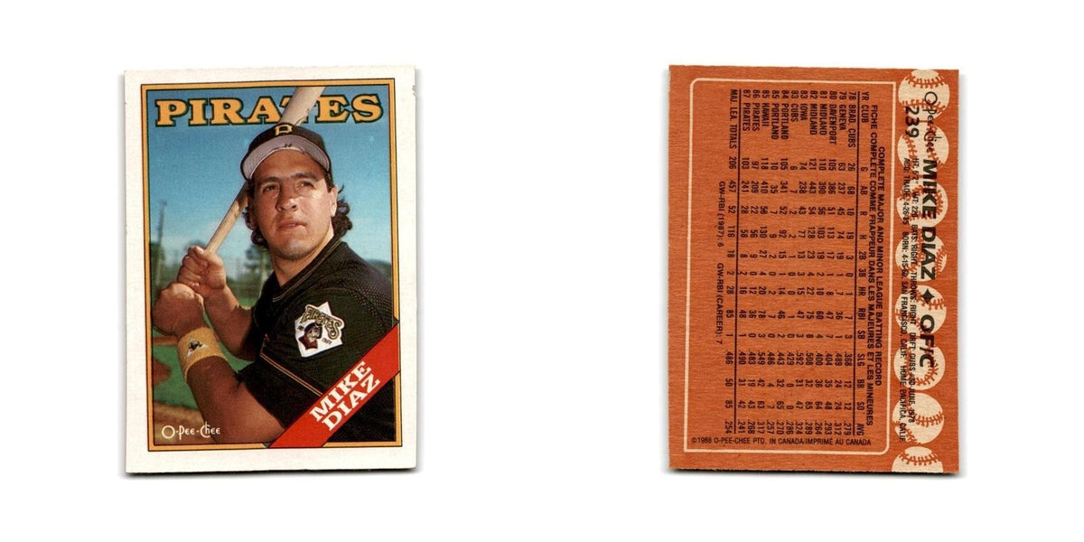 Mike Diaz 1988 O-Pee-Chee #239 Pittsburgh Pirates Baseball Card NM