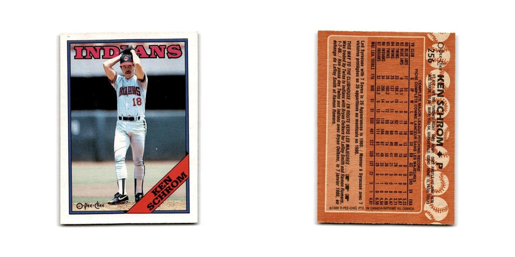 Ken Schrom 1988 O-Pee-Chee #256 Cleveland Indians Baseball Card NM