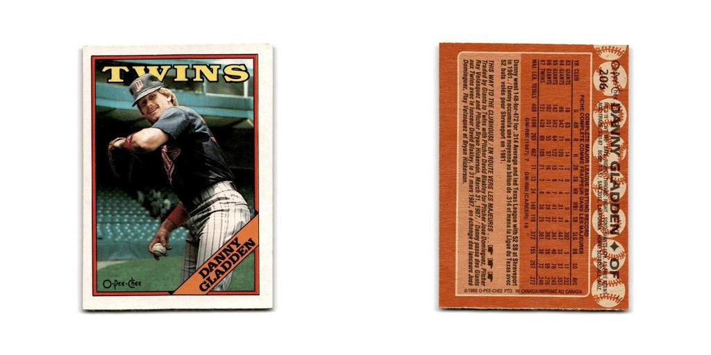 Danny Gladden 1988 O-Pee-Chee #206 Minnesota Twins Baseball Card NM