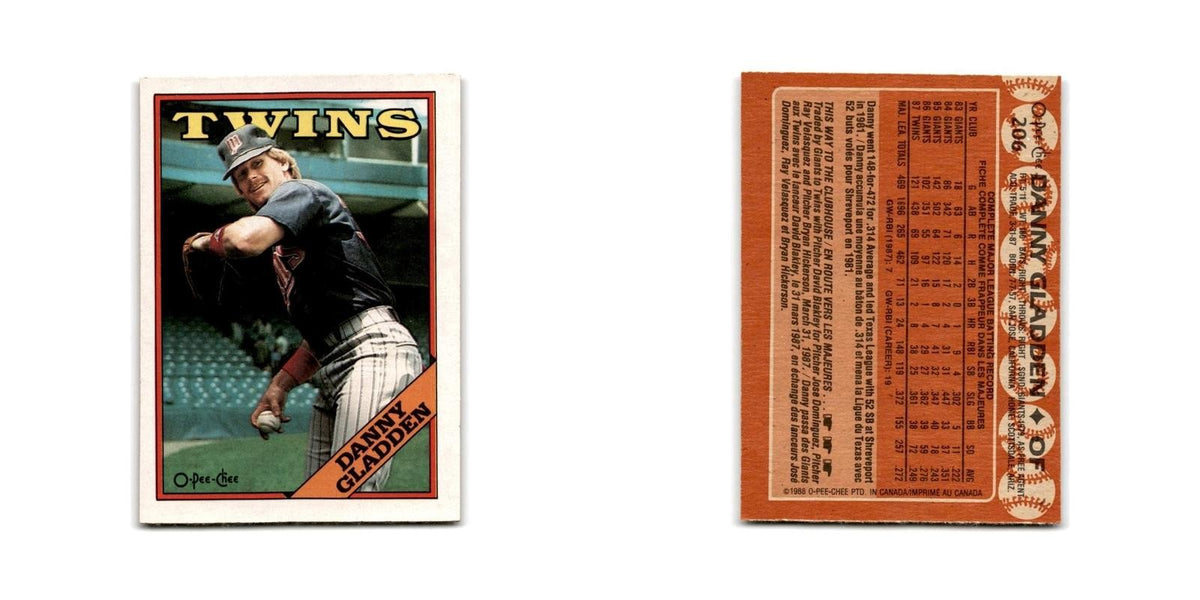 Danny Gladden 1988 O-Pee-Chee #206 Minnesota Twins Baseball Card NM