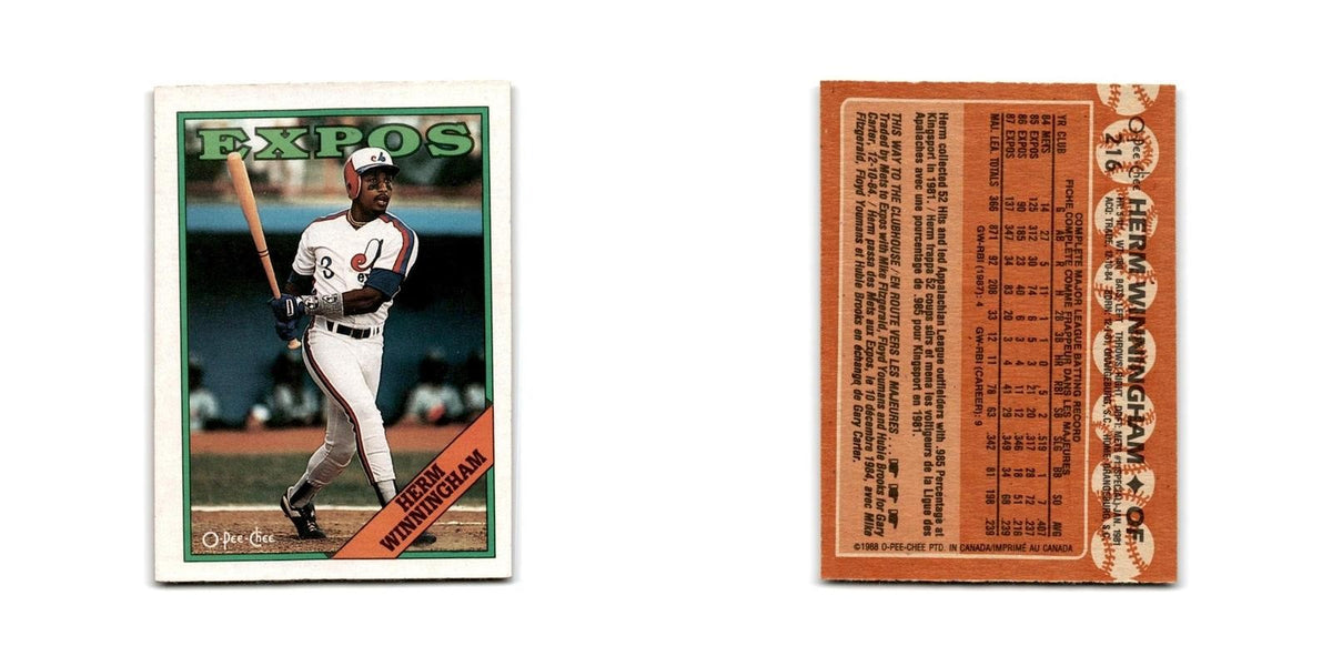 Herm Winningham 1988 O-Pee-Chee #216 Montreal Expos Baseball Card NM