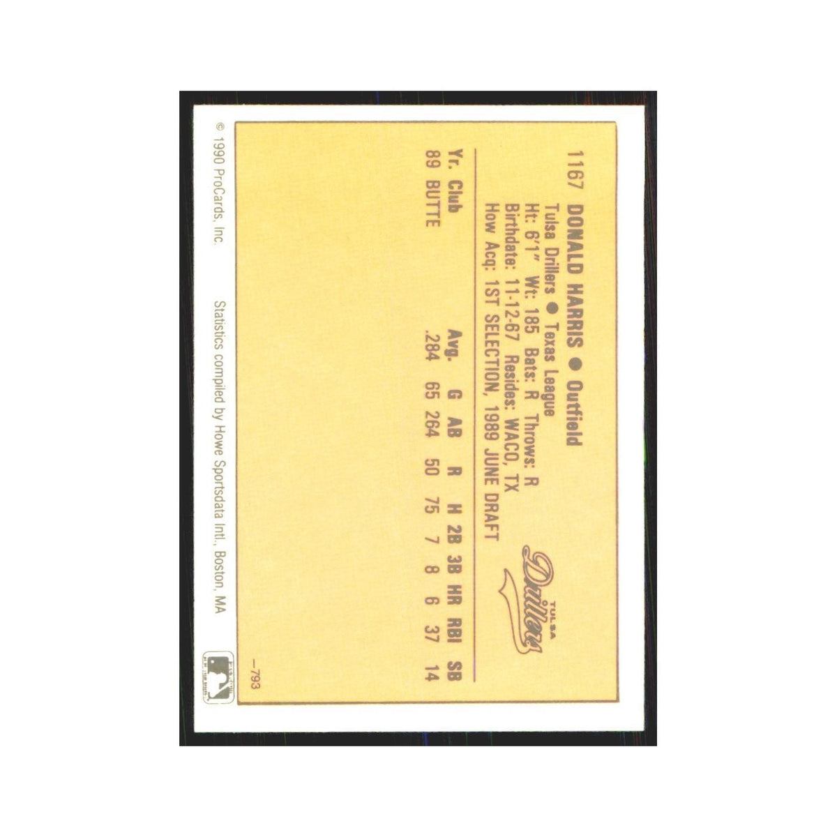 1990 ProCardsDonald Harris Tulsa Drillers #1167