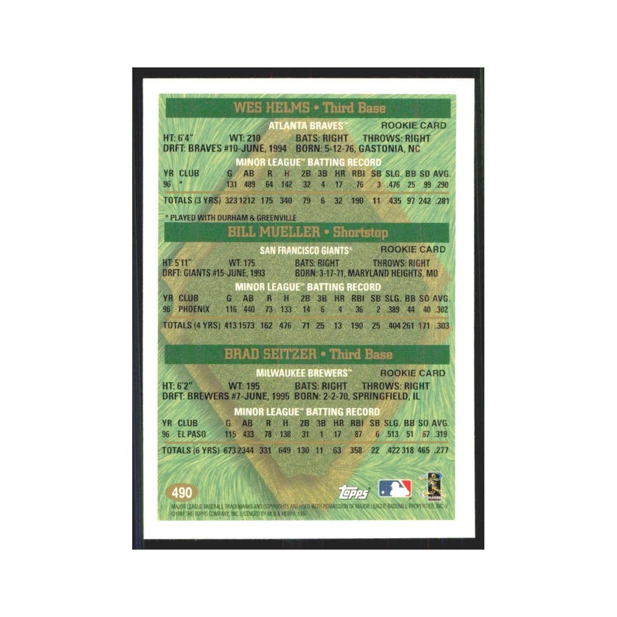 1997 Wes Helms/Bill Mueller/Brad Seitzer Atlanta Braves/San Francisco Giants/Mil