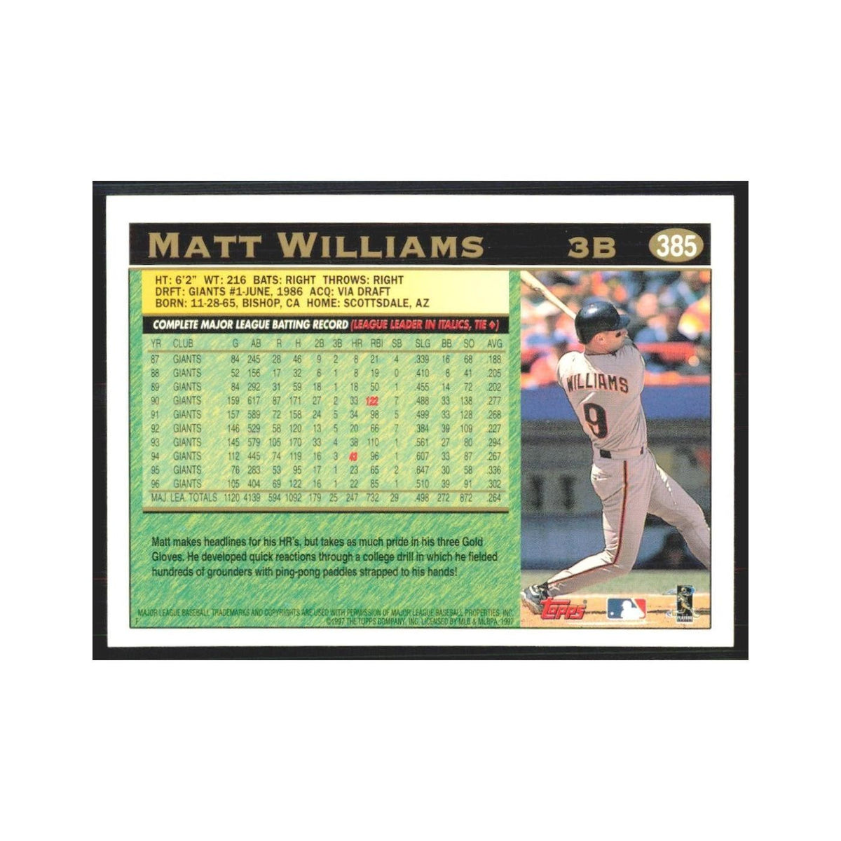 1997 Topps Matt Williams Giants #385