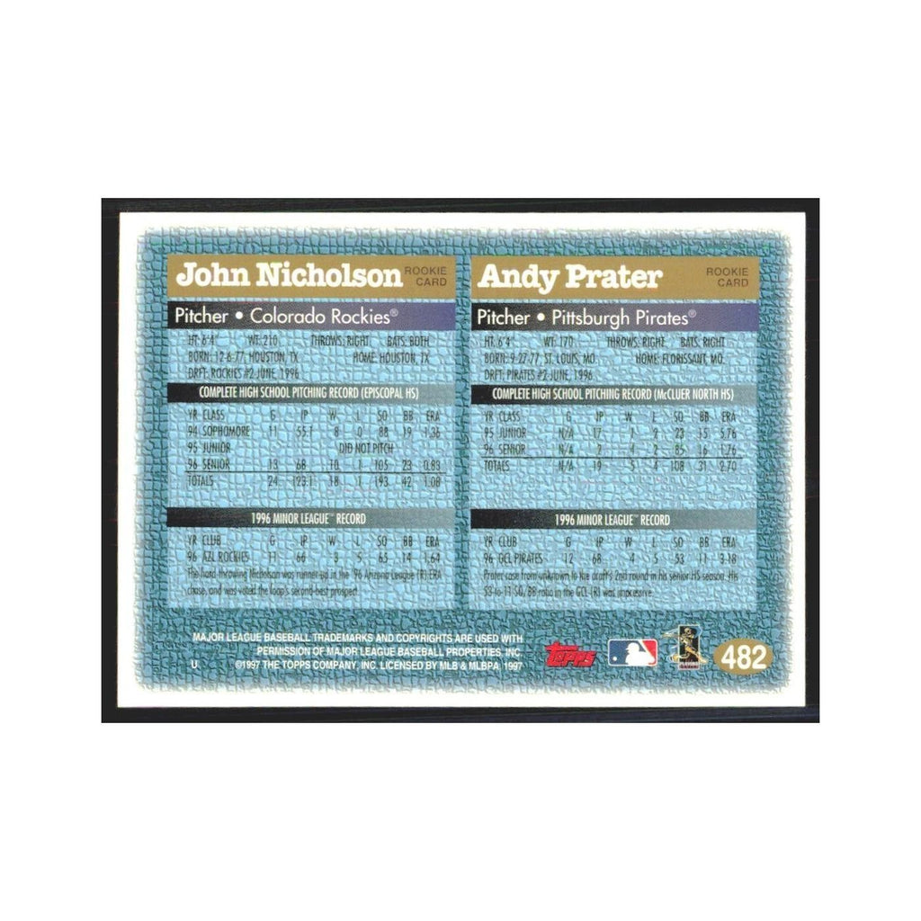 1997 Topps John Nicholson/Andy Prater Colorado Rockies/Pittsburgh Pirates #482