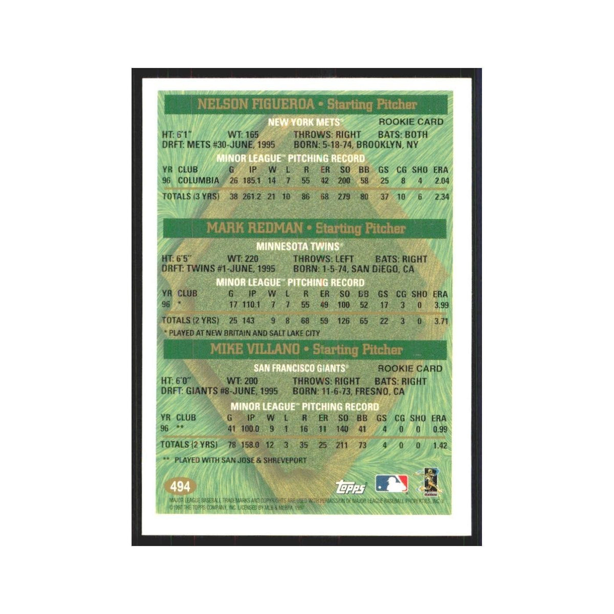 1997 Nelson Figueroa/Mark Redman/Mike Villano New York Mets/Minnesota Twins/San