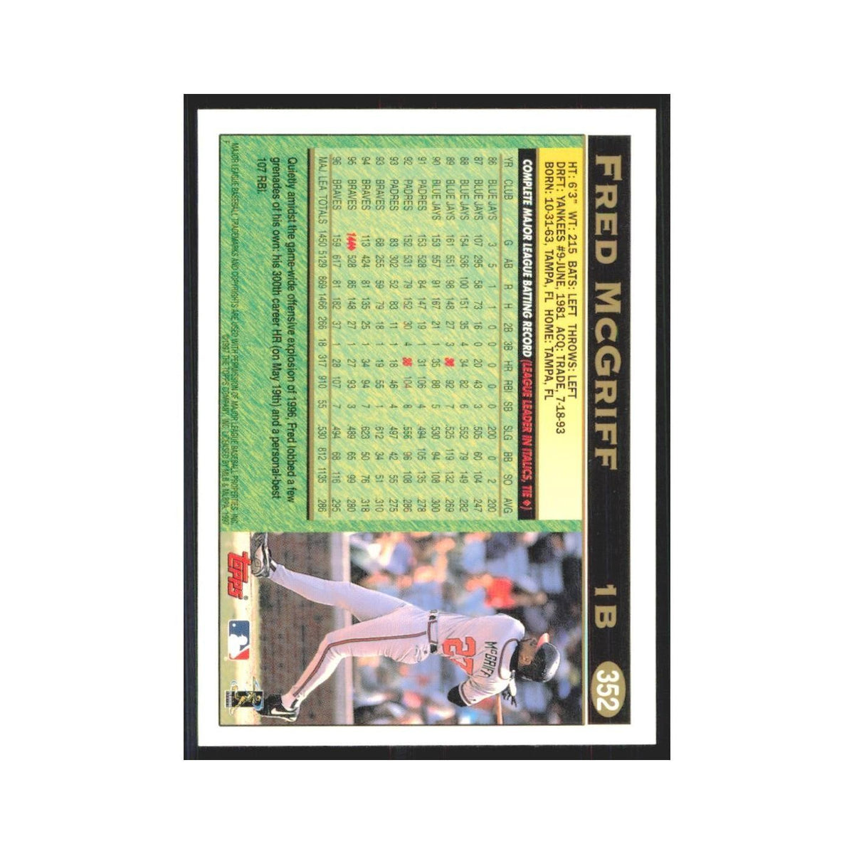 1997 Topps Fred McGriff Braves #352