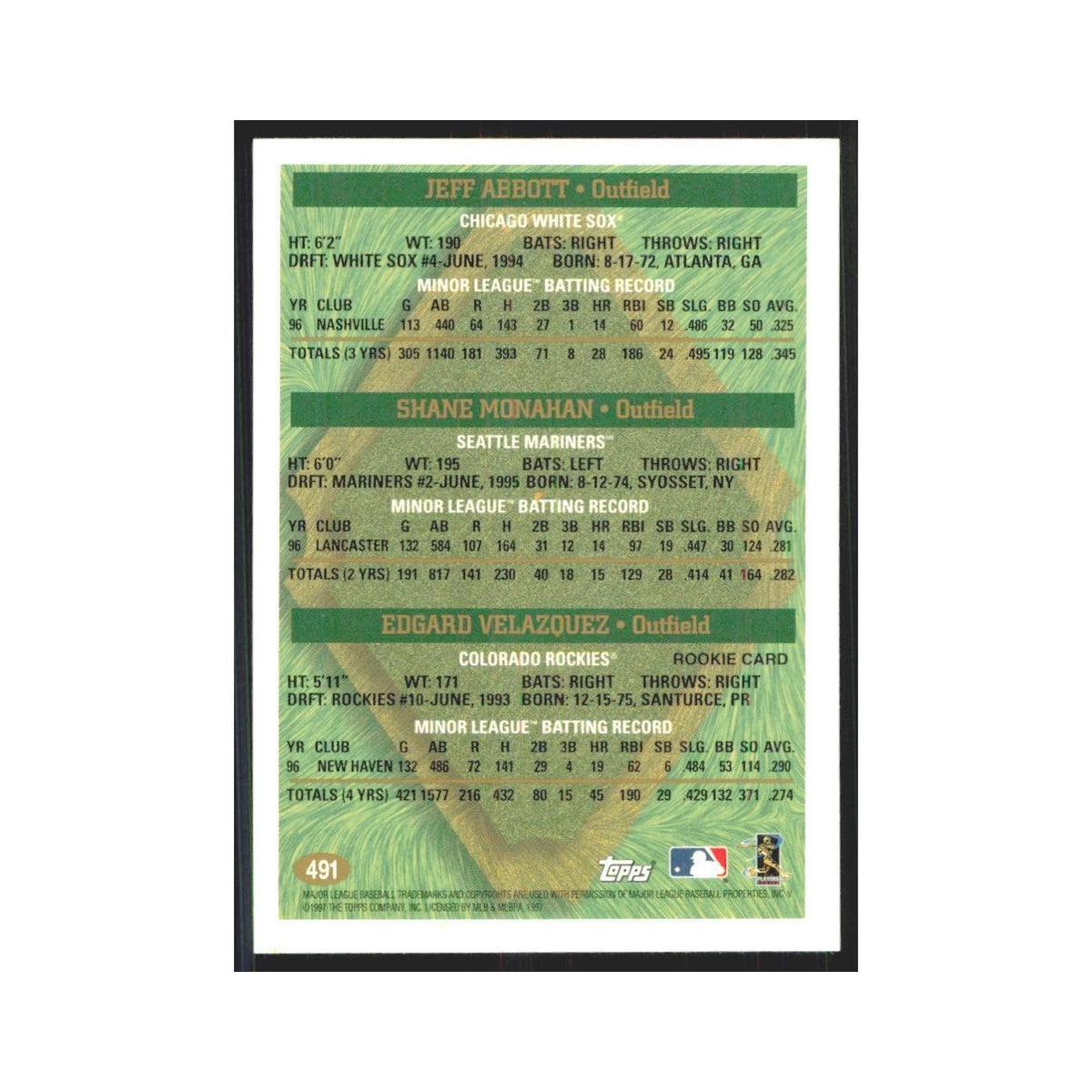 1997 Jeff Abbott/Shane Monahan/Edgard Velazquez Chicago White Sox/Seattle Marine