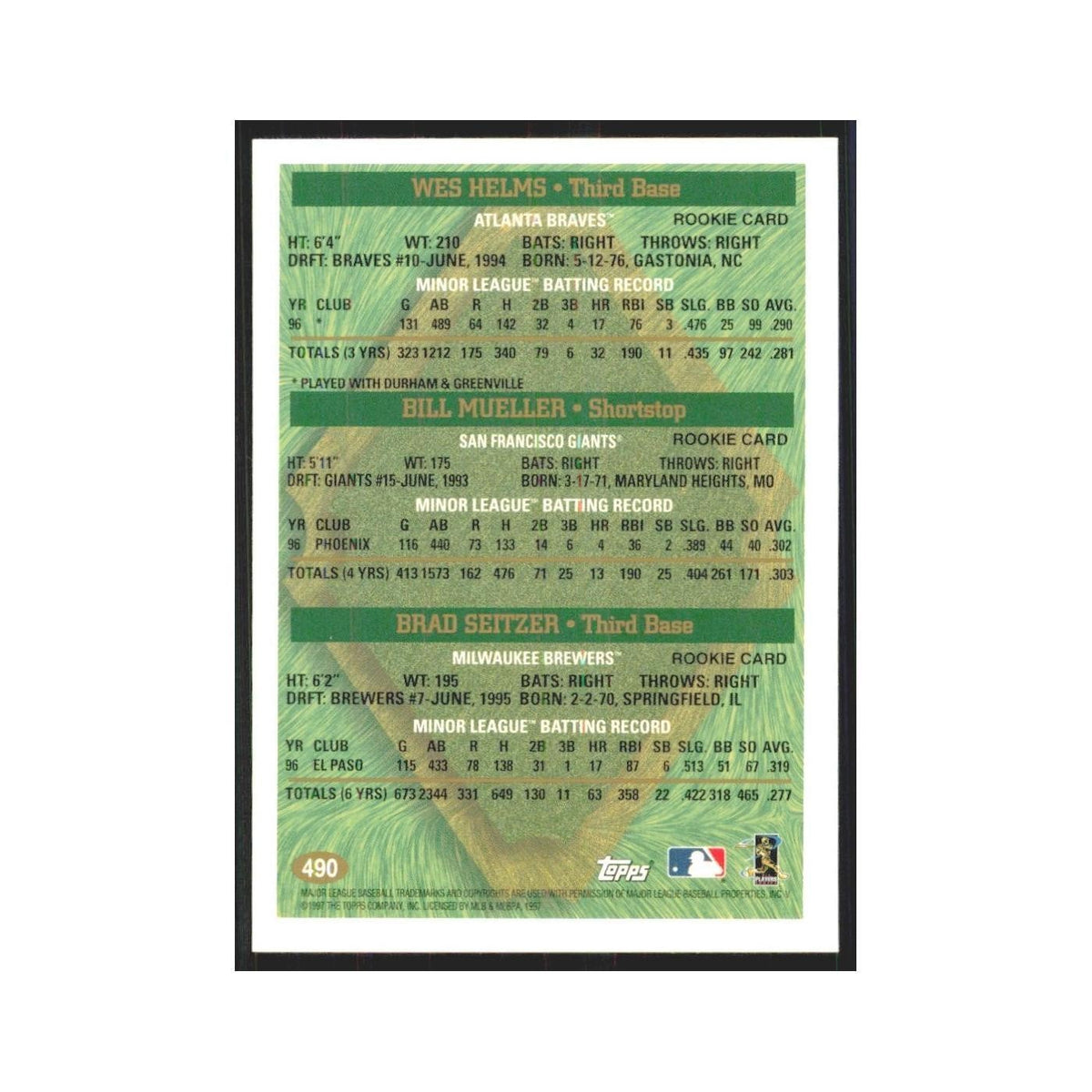 1997 Wes Helms/Bill Mueller/Brad Seitzer Atlanta Braves/San Francisco Giants/Mil