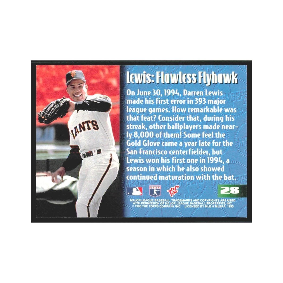 1995 Stadium Club Members Only Darren Lewis Giants #28