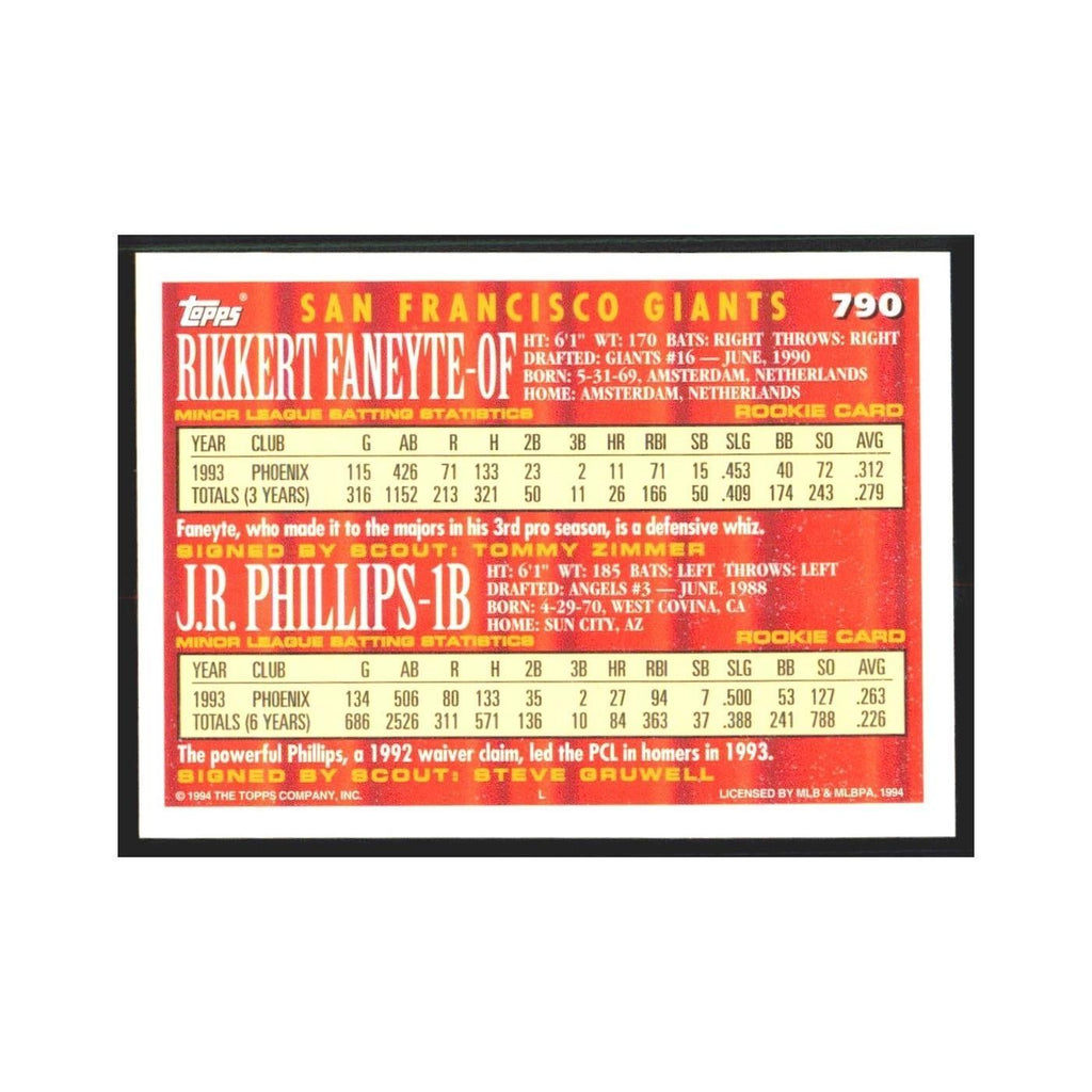 1994 Topps Rikkert Faneyte/J.R. Phillips Giants #790