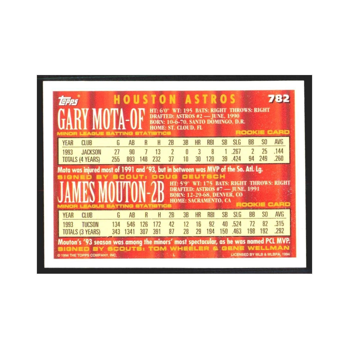1994 Topps Gary Mota/James Mouton Astros #782