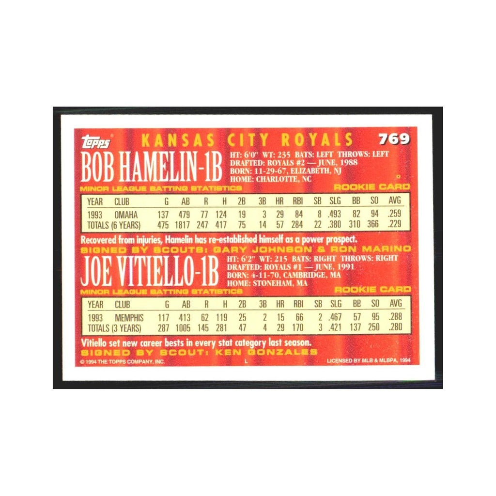 1994 Topps Bob Hamelin/Joe Vitiello Royals #769