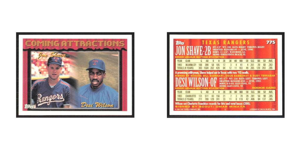 1994 Topps Jon Shave/Desi Wilson Rangers #775