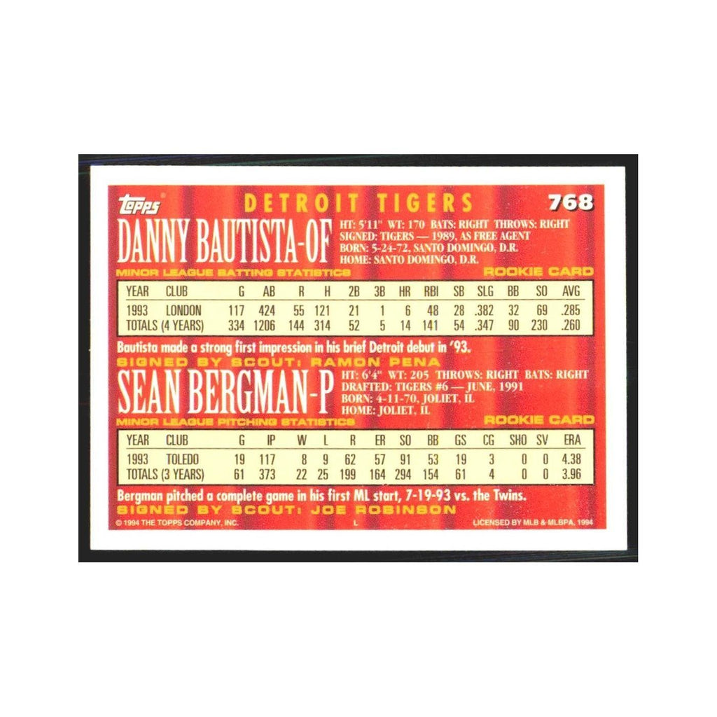 1994 Topps Danny Bautista/Sean Bergman Tigers #768